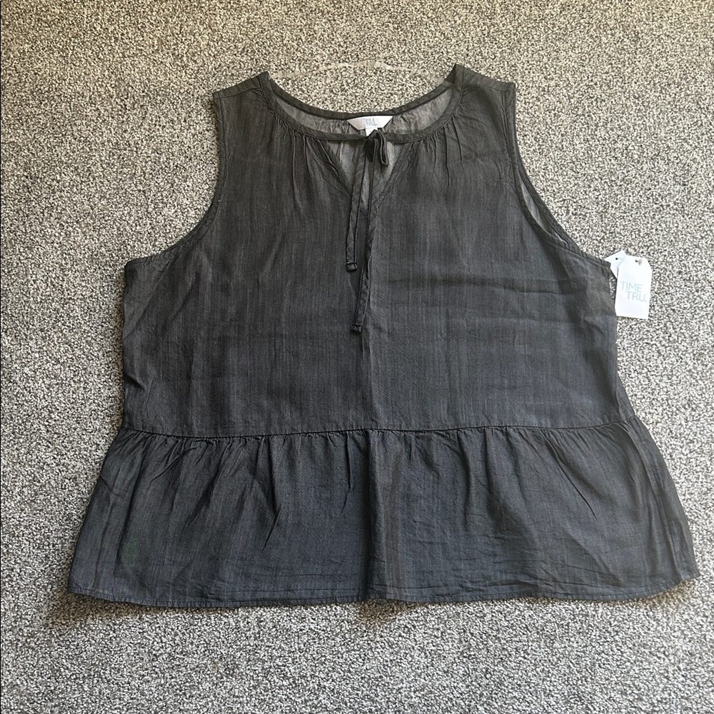 Time and Tru Black Sleeveless Peplum Blouse